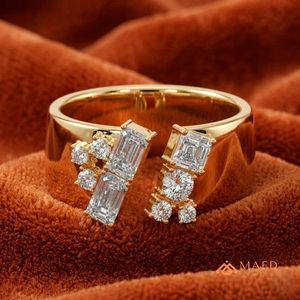 Moissanite <b>Ring</b> Emerald Cut Round Stones Open Band Gold Plated 925 Sterling <b>Silver</b> <b>Statement</b> <b>Ring</b> Miami Chicago Fine Jewelry USA - Product Image 3