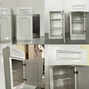 Quality Wholesale American Style Modern RTA Full Overlay Raised Panel Kitchen Cabinet Door Blue and White Cabinet Manufacturer