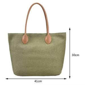 Bolso Tote de Paja Tejido a Mano, Bolso de Playa de Verano con Asas de Cuero, Ecológico, Gran Capacidad, Bolso de Mano para Mujer, Venta al Por Mayor - Product Image 2
