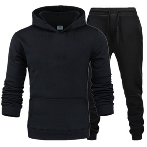 Conjunto de Sudadera con Capucha Gris para Hombre, Color Sólido, Pantalones Deportivos Casuales, Tela de Felpa, Ropa de Invierno, Bordado, 100% Algodón - Product Image 5