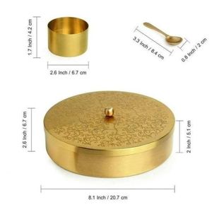 Traditional Indian Brass Home Decor Gift Designer Spice Storage <b>Box</b> Floral Engraved Lid Leak Proof Food Grade Dishwasher Safe - Product Image 3