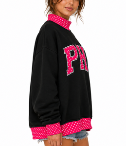 Women's <b>Black</b> Polyester Sweatshirt with Front Logo Embroidery Stand Collar <b>Long</b> <b>Sleeve</b> Casual <b>Top</b> - Product Image 6