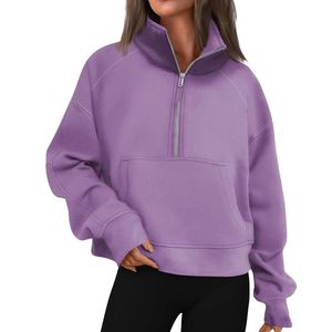 Sweat-shirts demi-zippés pour femmes, en molleton de coton personnalisé, coupe oversize, pull décontracté, collection de hauts sportifs et tendance - Product Image 1