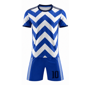 Premium Custom logo Chevron Pattern Soccer uniform Set Bold Blue and White Sublimated Football Uniform - Product Image 1