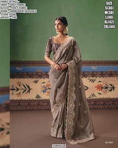 Sari Tradicional Bordado Orange Dream para Mujer, Ideal para Bodas, Diwali y Fiestas, Absorbe la Humedad y No se Arruga - Product Image 6