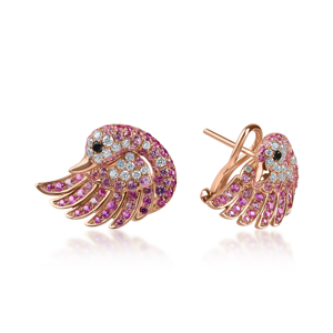 Rose Gold Plated <b>Wings</b> Stud <b>Earrings</b> With Pink Crystal Rhinestone For Women Cute Everyday Wear Jewelry - Product Image 2