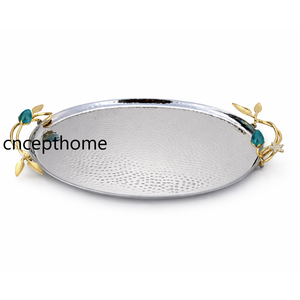Decorative Elegant Eco-Friendly Handmade Metal Food <b>Serving</b> <b>Tray</b> <b>with</b> <b>Handles</b>-High Quality Customizable Design - Product Image 3