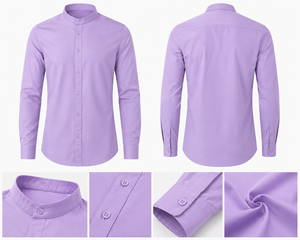 Camisa de Hombre Manga Larga, Color Morado Sólido, Popelina, Cierre de Botones, Estilo Casual Elegante, Corte Regular - Product Image 4