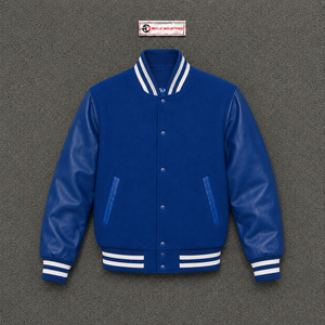 Chaqueta Azul Rey de Alta Calidad con Mangas de Cuero, Estilo Preppy, Cuello Vuelto, Botones, para Otoño, Estilo Urbano Moderno, Azul Rey Suave - Product Image 5