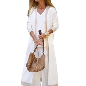 เสื้อกั๊กคอวีมีซิปของผู้หญิงชุดถัก3ชิ้นแบบหรูหราชุดเสื้อถักคาร์ดิแกนแขนยาวชุดเสื้อกางเกงขากว้างแบบลำลองใหม่ - Product Image 2