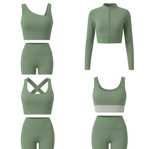 Ensembles de yoga d'entraînement Gym Fitness cordon de serrage respirant conception de logo personnalisé de haute qualité grande taille 2 pièces élasthanne/nylon femmes - Product Image 1