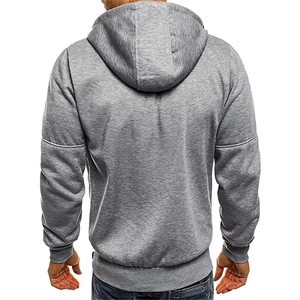 Sweat-shirt à capuche zippé gris pour homme, couleur unie, en molleton respirant, décontracté, pour l'automne - Product Image 2