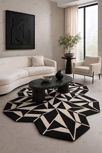 Tapis rectangulaire DECORDEC Tessera en laine noire ivoire, motif géométrique abstrait facetté, antidérapant, écologique, tufté à la main, à poils épais - Product Image 3