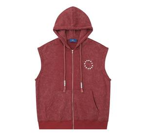 Chaleco con capucha y cremallera para hombre – Chaleco sin mangas de algodón polar estilo urbano con capucha, de peso pesado, 100% algodón, con bolsillo canguro - Product Image 5