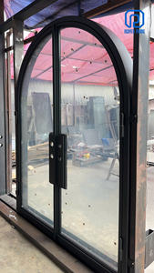 Puerta de Entrada Moderna de Doble Hoja Arqueada de Acero y Vidrio con Marco Negro Delgado – Puerta Exterior Contemporánea Personalizada, Hecha en Vietnam - Product Image 3