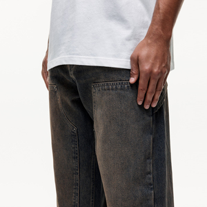 Men's Stonewashed Dark Denim Straight Leg Jeans Loose Fit Mid Waist Casual Cotton Fabric Autumn Wear - Product Image 6
