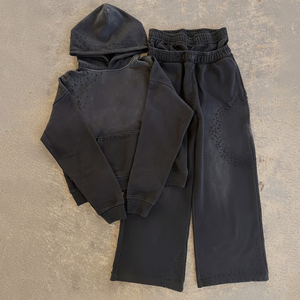 Ensemble de survêtement unisexe en molleton délavé à l'acide, coupe oversize, avec sweat à capuche et pantalon de jogging - Product Image 1