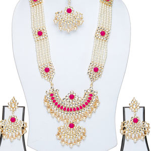 Indian Stylish Layered Pearl Rani Haar Long Kundan Necklace Jewellery Set Wedding Engagement Party Gift Antique Gold Plated - Product Image 2