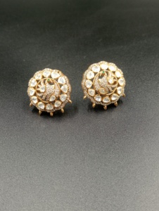 Amaira Jewels Gold Plated <b>Silver</b> <b>Stud</b> <b>Earrings</b> Triangular Shape Women's Wedding Classic Luxury Everyday Wear - Product Image 2
