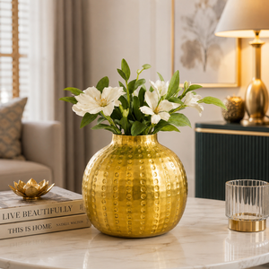 Jarrón de Flores de Latón Martillado Hecho a Mano, Jarrón Decorativo de Metal, Centro de Mesa Redondo para Decoración del Hogar, Arreglos Florales, Bodas - Product Image 2