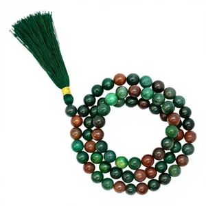 Collar Mala de 108 cuentas de piedra de sangre natural, cuentas de oración de piedra preciosa redondas de 8 mm, para meditación y yoga, hecho a mano, con borla certificada, al por mayor - Product Image 1