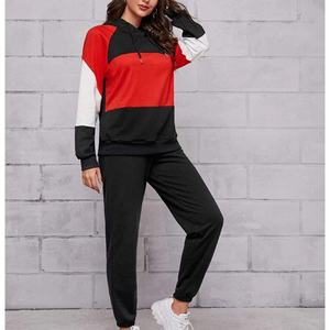 Women Color Blocking Hooded <b>Tracksuit</b> Full Sleeve Casual Joggers Set Breathable Polyester Cotton Autumn Wear - Product Image 4