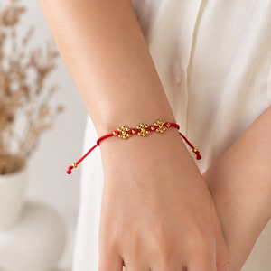 Handmade <b>Red</b> Thread Metal Ball Flower <b>Bracelet</b> Women Girls Adjustable Gold Beaded Charm Friendship Trendy Fashion Jewelry Party - Product Image 4