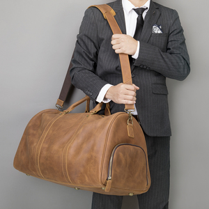 Sac de voyage en cuir véritable Crazy Horse personnalisé avec compartiment à chaussures, sac de week-end pour homme, sac de voyage en cuir pour homme - Product Image 2