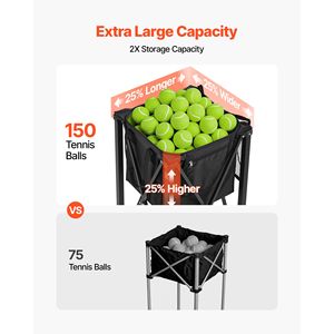 Cesto per Palline da Tennis in Alluminio Leggero, Carrello Pieghevole per Pickleball, Facile da Usare, Capacità 150 Palline, Materiale in Poliestere Resistente - Product Image 5