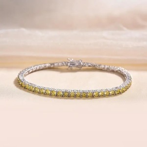 Bracelet tennis tendance en argent sterling 925 plaqué or blanc 18 carats avec moissanite et saphir jaune taille ronde classique pour femme, 190 mm - Product Image 1