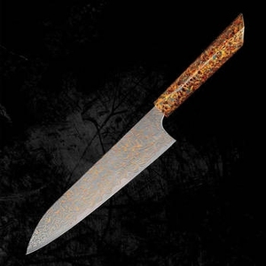 Couteau de boucher professionnel en acier damas cuivré fait main, robuste, avec manche en bois, outil de découpe de viande - Product Image 2