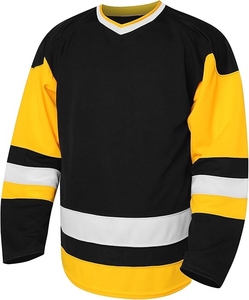 Men's Black and Yellow Ice Hockey Jersey with V-Neck and White Trim - Premium Blank Sportswear for Team Customization - Product Image 1
