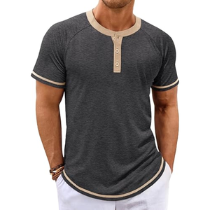 เสื้อยืดเฮนลีย์ผู้ชาย แขนสั้น น้ำหนักเบา ผ้าวินเทจ ซักแล้ว ทรงพอดีตัว ติดกระดุม น้ำหนัก 180 กรัม ราคาโรงงาน - Product Image 1