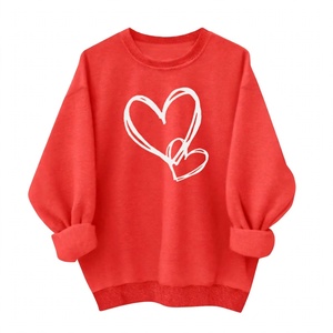 Women Red Crew neck Sweatshirt Long Sleeve Oversized Pullover Casual Graphic <b>Heart</b> Print Fleece Street wear Winter <b>Tops</b> - Product Image 1