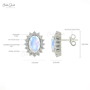 Proveedor Mayorista de Pendientes Minimalistas de Piedra Lunar Arcoíris de 0.18CTW, Oro Real de 14K, Pendientes de Diamantes para Damas de Honor, Joyería Hecha a Mano para Mujer - Product Image 5