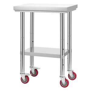 24 X 18 Inches Stainless Steel <b>Table</b> with Wheels Commercial <b>Kitchen</b> <b>Prep</b> Workstation Adjustable Undershelf for Food Preparation - Product Image 4