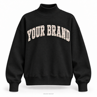 Sweat-shirt surdimensionné noir personnalisé pour femme, col montant, avec appliqué plat et logo brodé, 32 couleurs, tailles XS-3XL