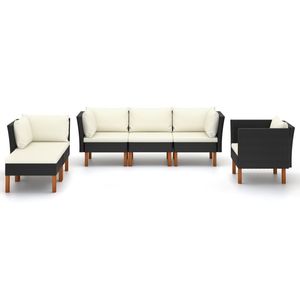 6 pezzi di Poly Rattan e legno di eucalipto nero Patio Lounge Set eleganti mobili da esterno - Product Image 2