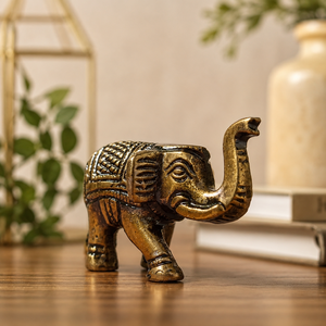 SHUBHAM Brass <b>Elephant</b> Sculpture Miniature Metal Figurine <b>Decorative</b> Desk Ornament Trunk Up Symbol of Good Luck - Product Image 1