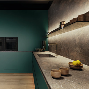 Juego Completo de Muebles de Cocina Modulares Europeos Modernos de Lujo Personalizados JY Project, Listos para Armar, con Bisagras de Madera y Mármol Verde - Product Image 2