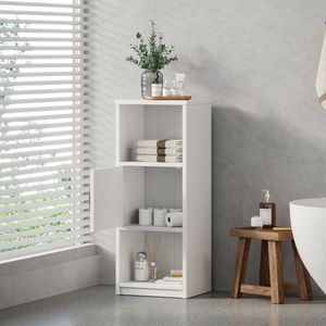 Mobiletto a 3 Ripiani per Bagno con Porta e Mensole Aperte, Bianco - Product Image 1