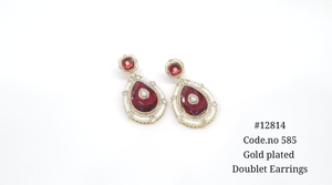 Boucles d'oreilles pendantes Meenakari plaquées or avec pierre doublette ronde taille brillant, sertissage griffe, forme goutte d'eau, bijoux de mariage et de fête - Product Image 4