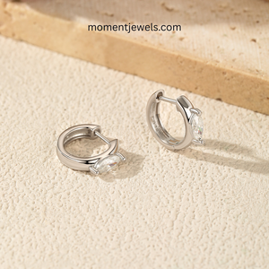 Pendientes de Aro de Moissanita de Lujo con Corte Marquesa VVS1 y Certificado GRA, Pendientes Geométricos de Ojo de Caballo de Plata de Ley S925 - Product Image 4