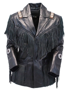 Handcrafted <b>Mens</b> Cowboy Fringe Leather Jacket <b>Black</b> Western Rodeo <b>Coat</b> <b>Long</b> Tassel Ranch Country Wear Wholesale OEM Jacket - Product Image 3