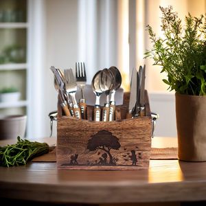Boîte de rangement pour couverts, serviettes, condiments et accessoires de cuisine en bois de qualité supérieure, disponible à la vente - Product Image 3