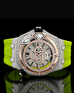 Reloj de Lujo para Hombre con Diamantes Moissanite Estilo Diseñador, Totalmente Cubierto de Diamantes, Oro Rosa, Cuarzo, Correa de Goma - Product Image 1