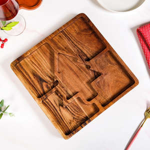 Wood Serving <b>Platter</b> With Christmas Tree Design Multi Compartment For Cookies Candies Party Snacks - Product Image 3