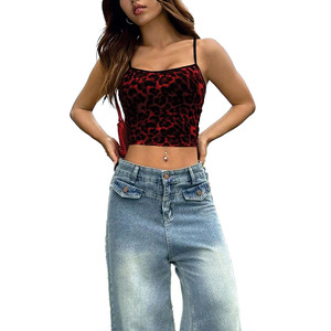 Custom Red Leopard Print Spaghetti Strap Crop <b>Top</b> for Fashion Retailers Summer tank <b>top</b> Wholesale Y2K women's shirt Custom Logo - Product Image 3