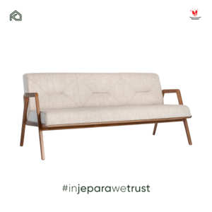 Modern Mid Century 3 Seater <b>Sofa</b> Solid <b>Wood</b> <b>Frame</b> Beige Fabric Upholstered Couch for Hotel Villa Living Room Furniture - Product Image 6