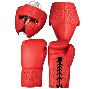 Guantes de Boxeo de Cuero Vacuno Rojo, Protector de Cabeza y Protector Inguinal, Juego de 16 Oz, Equipo de Entrenamiento Protector de Alta Calidad con Marca Personalizada - Product Image 1